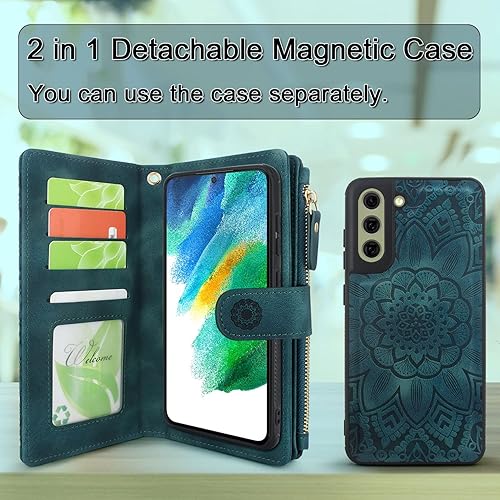 Miniatura 4 de Harryshell Funda de cuero con cremallera magnética desmontable con bolsillo para monedas de efectivo, 12 ranuras para tarjetas, correa de muñeca