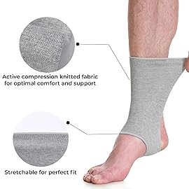 NeoTech Care Ankle Support Sleeve - Open Heel, Light, Elastic & Breathable Knitted Fabric - Medium Compression - For Men, Women, Kids - Right or Left Foot (Gray Color, Size M, 1 Pair)