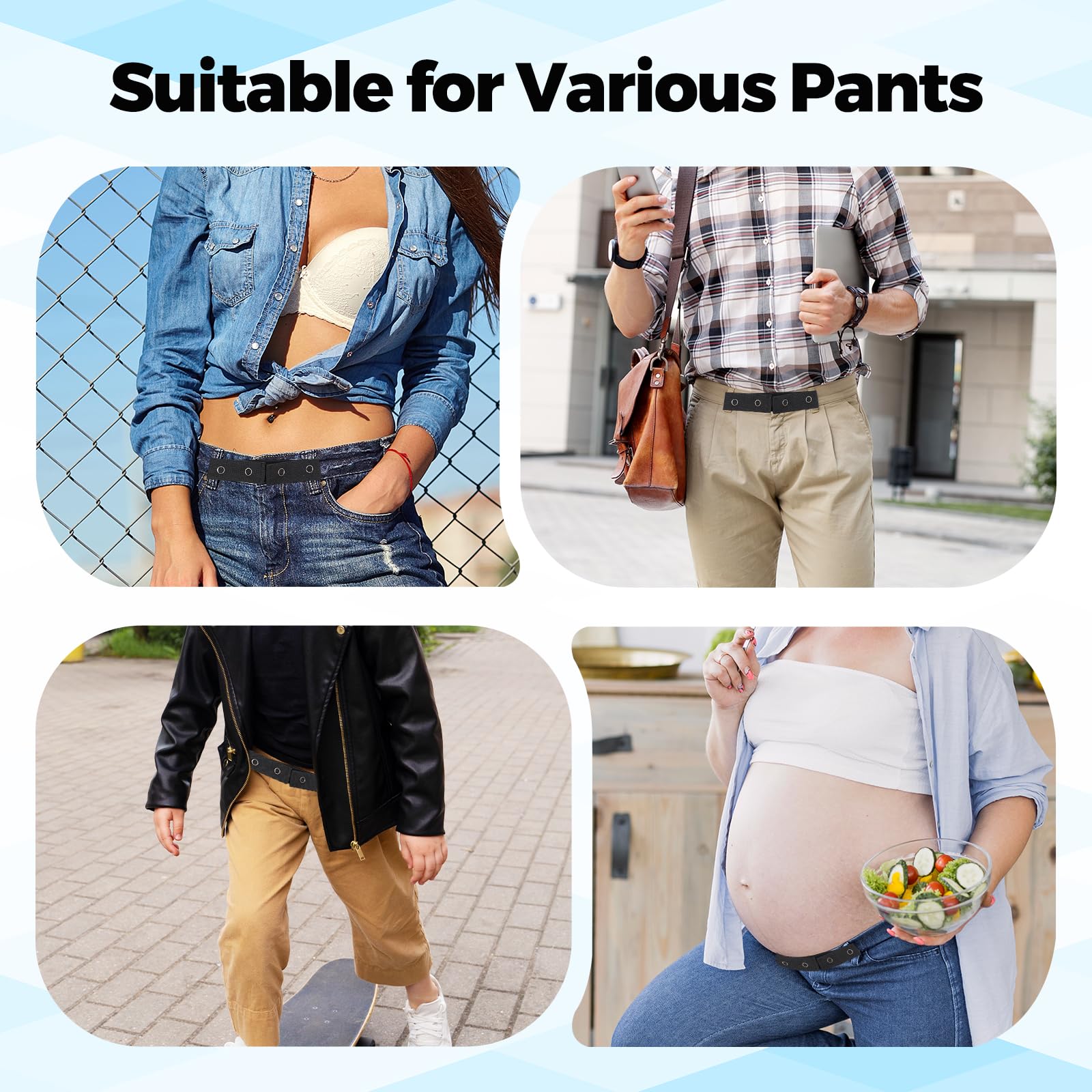 UGPLM 2 extensores de cintura reutilizables con botón a presión de repuesto ajustable elástico y soporte para pantalones vaqueros, extensores de botones elásticos para hombres y mujeres