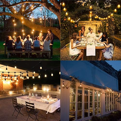 Miniatura 5 de Guirnalda de luces LED para exteriores de 48 pies para patio, 15 bombillas Edison vintage S14 inastillables (1 repuesto), luces colgantes