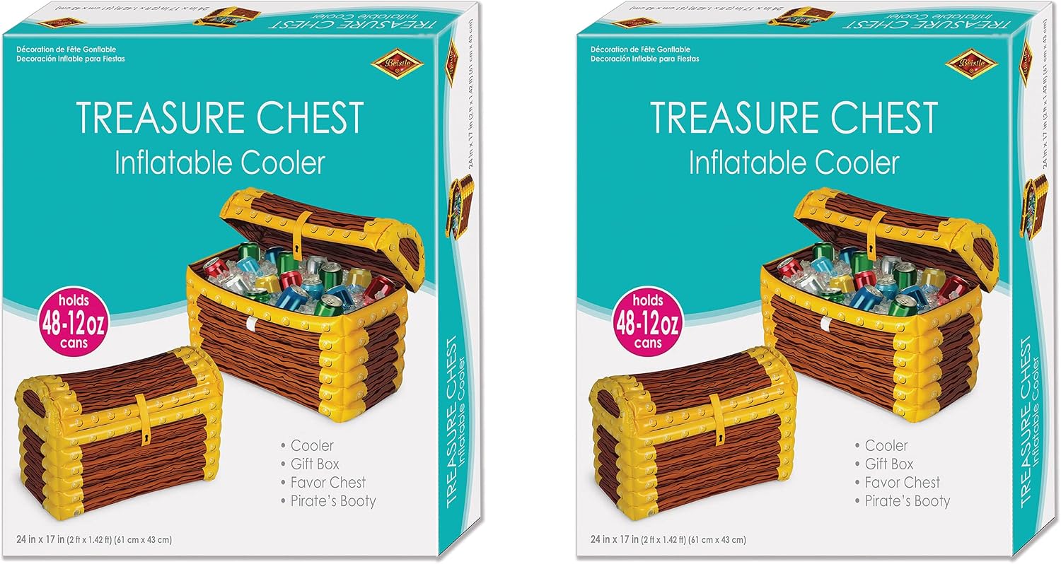 Beistle Inflatable Treasure Chest Coolers, 2 Pack, 17” x 24”, Each Holds Approx. 48 12oz. Cans – Drink Cooler, Pirate Party Decorations, Pirate Decorations, Inflatable Cooler for Parties