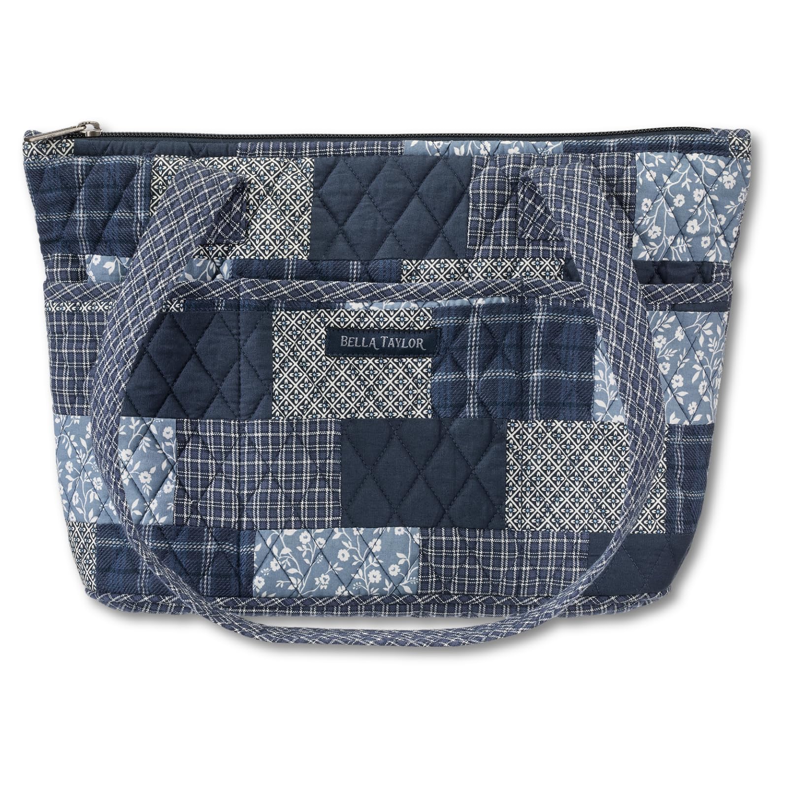 Bella Taylor Small Tote, Quilted Purse for Women, Lightweight Fabric Handbag, 10 Pockets, Zip Top