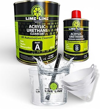 LiME LiNE 2K Clearcoat Automotive Paint Kit with Hardener - 41 Mix Ratio, High Gloss Top Coat for Cars, Trucks, and Motorcycles 1.25 Quart with Mixing Kit