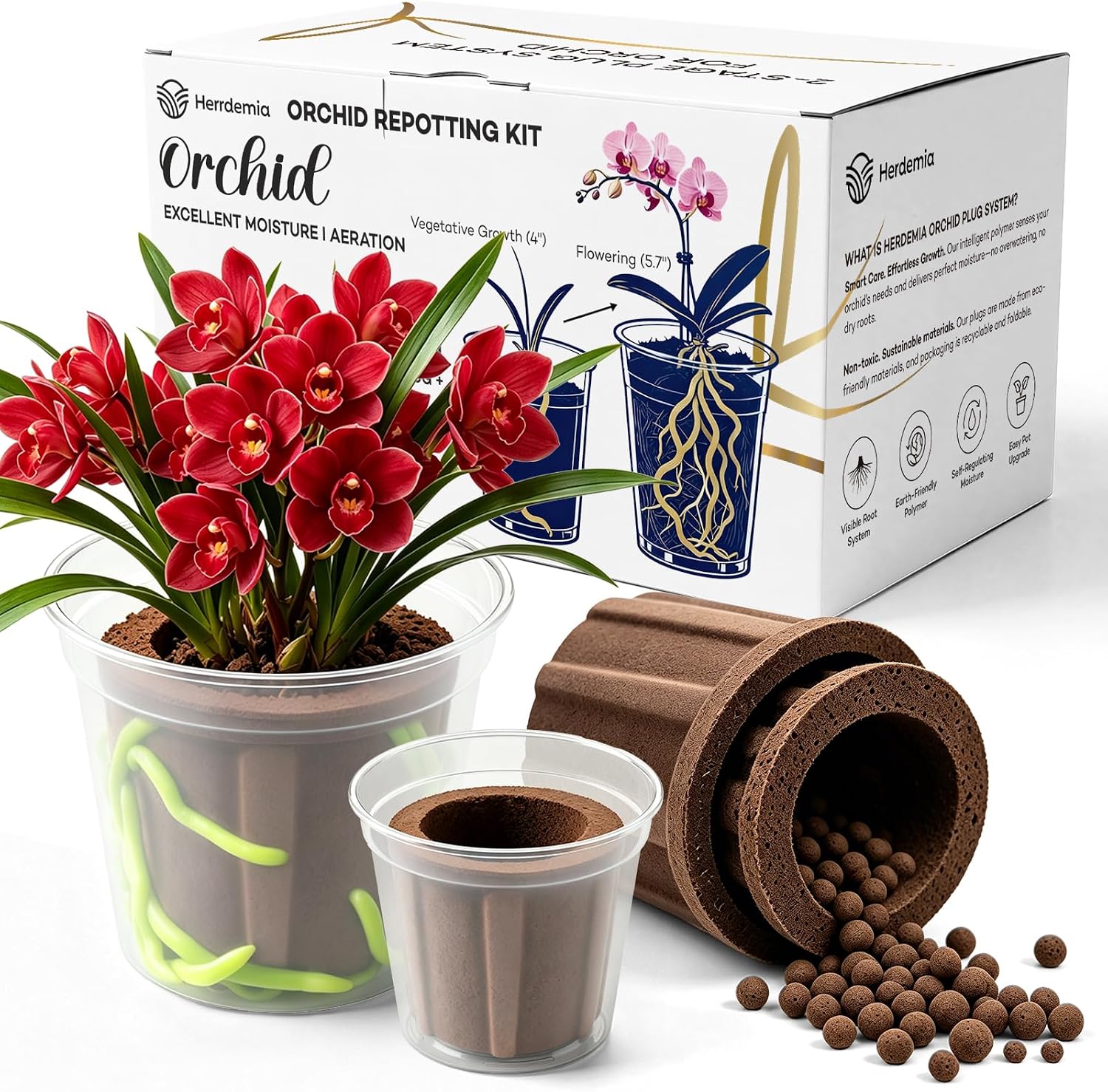 Herrdemia 2 Pcs Carbon Cotton Orchid Repotting Mix, 3/4.5in Orchid Soil Kit