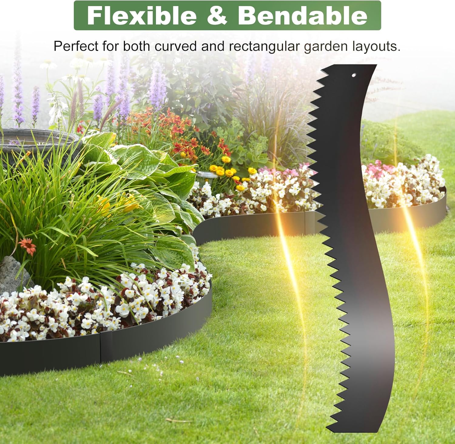 BAVNNRO 33FT Galvanized Steel Landscape Edging 10 Pack, 40" x 6" Metal Edging for Landscaping with 10Pcs Stakes & Gloves, Metal Garden Border for Garden Design, Yard, Tree Rings, Pathway, Divider