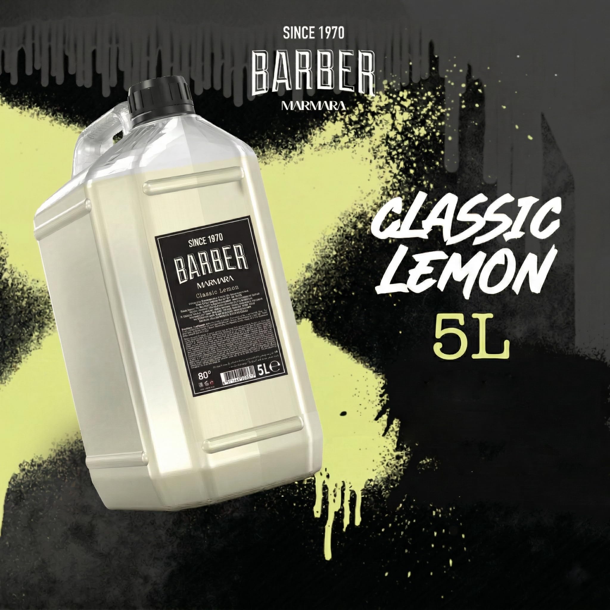BARBER MARMARA Limon Kolonya 80° 5000ml in tanica | Acqua di Colonia | Dopo la rasatura | Dopobarba | Profumo di limone | Pacchetto portaoggetti Colonias parrucchiere