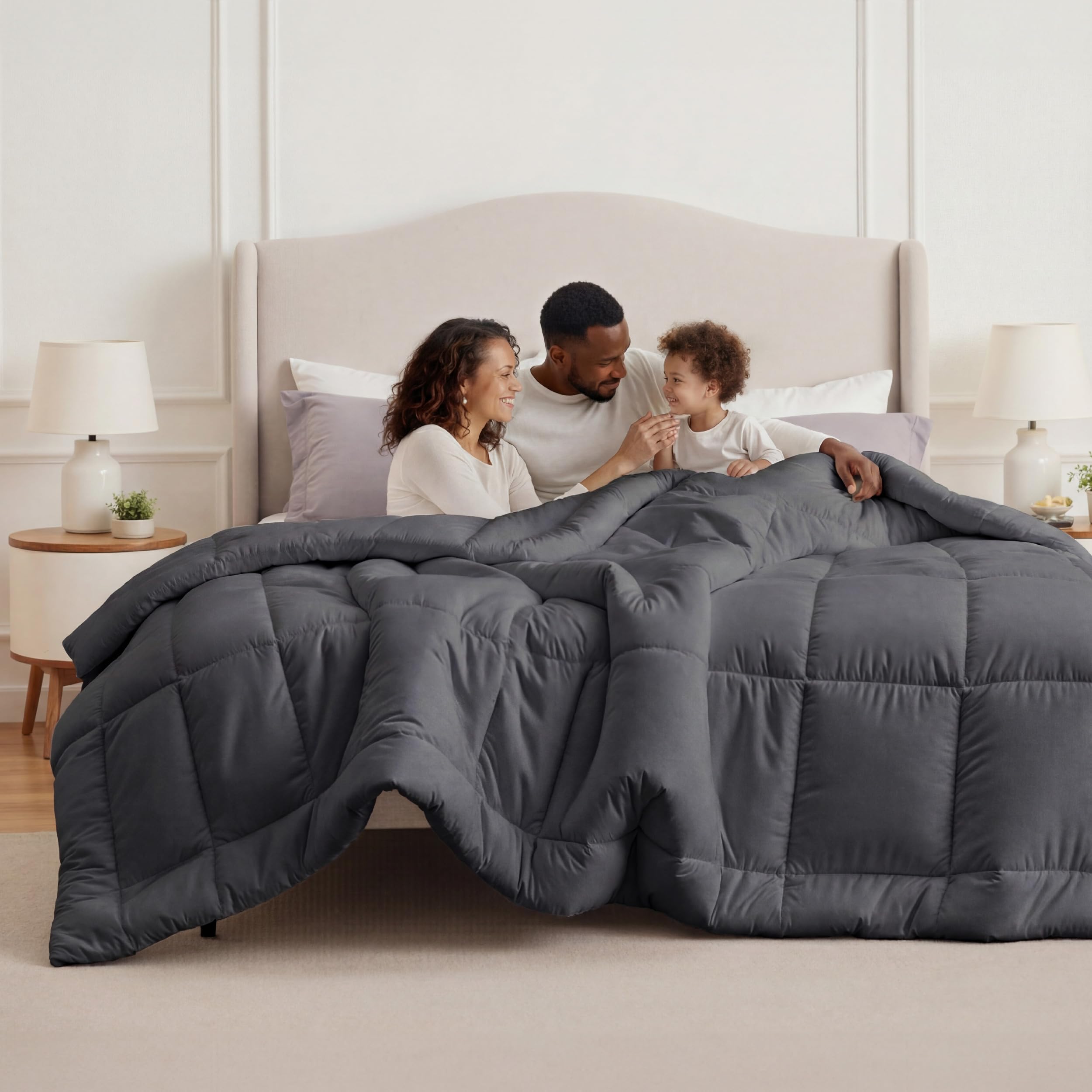 Bedsure Comforter Duvet Insert - Quilted Comforters Oversize Queen Size, All Season Duvet, GentleSoft Down Alternative Bedding, with 8 Tabs, Gifts for Women/Men, Grey, Oversize Queen 98 x 98 Inches