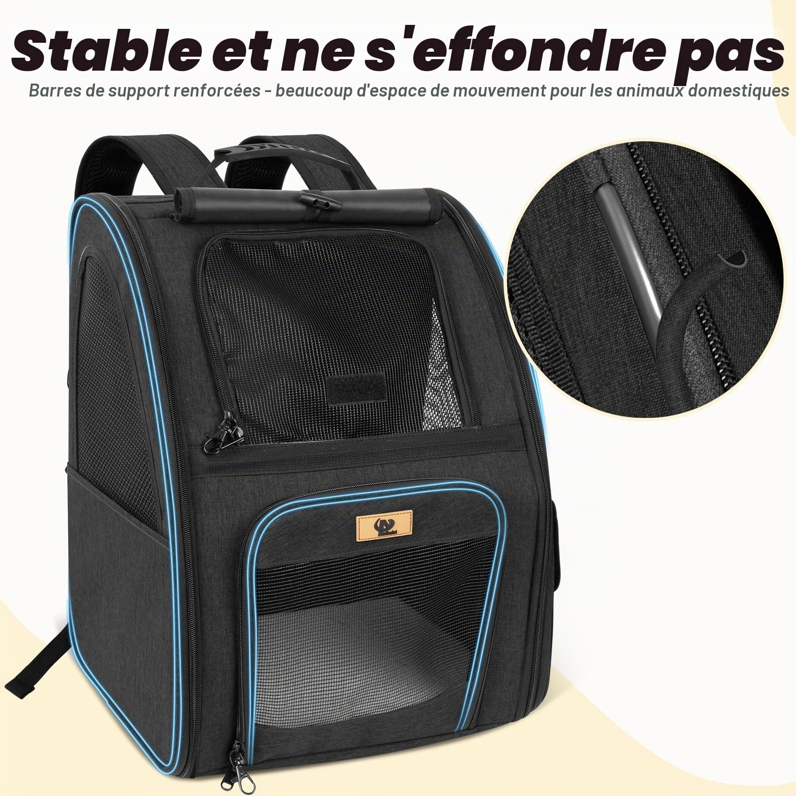 Aystkniet Sac à Dos Transport Chien Chat, Sac Respirant 270° avec 3 Ouvertures, Sac Pliable pour Petit Animal, Rideau Intimité, Support Valise, Voyage Randonnée Camping Plein Air