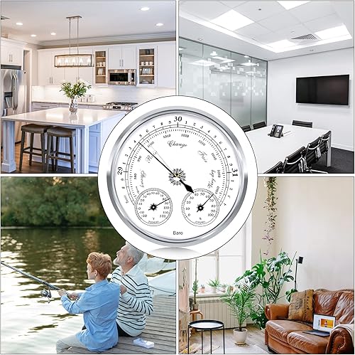 Miniatura 5 de Termómetro barómetro para exteriores, higrómetro, estación meteorológica de 5 pulgadas, pared de casa, barco de pesca, habitación de bebé, oficina