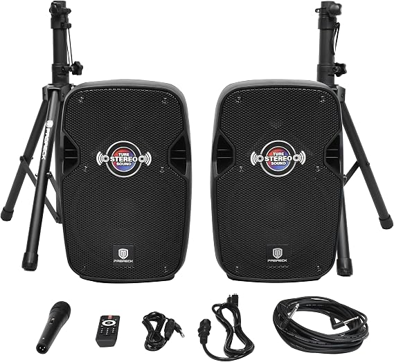 PRORECK Impact 10 10-Inch Stereo Speakers, 800W Peak Power Bluetooth PA Speaker System with Wired Microphone, Speaker Stands & Remote Portable DJ Speaker for Parties, Events, Karaoke, Outdoor Use