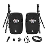 10-Inch Stereo Speakers, 850W Peak Power Bluetooth PA Speaker, with Wired Microphone, Speaker Stands & Remote – Portable DJ Speaker for Parties, Events, Karaoke, Outdoor Use