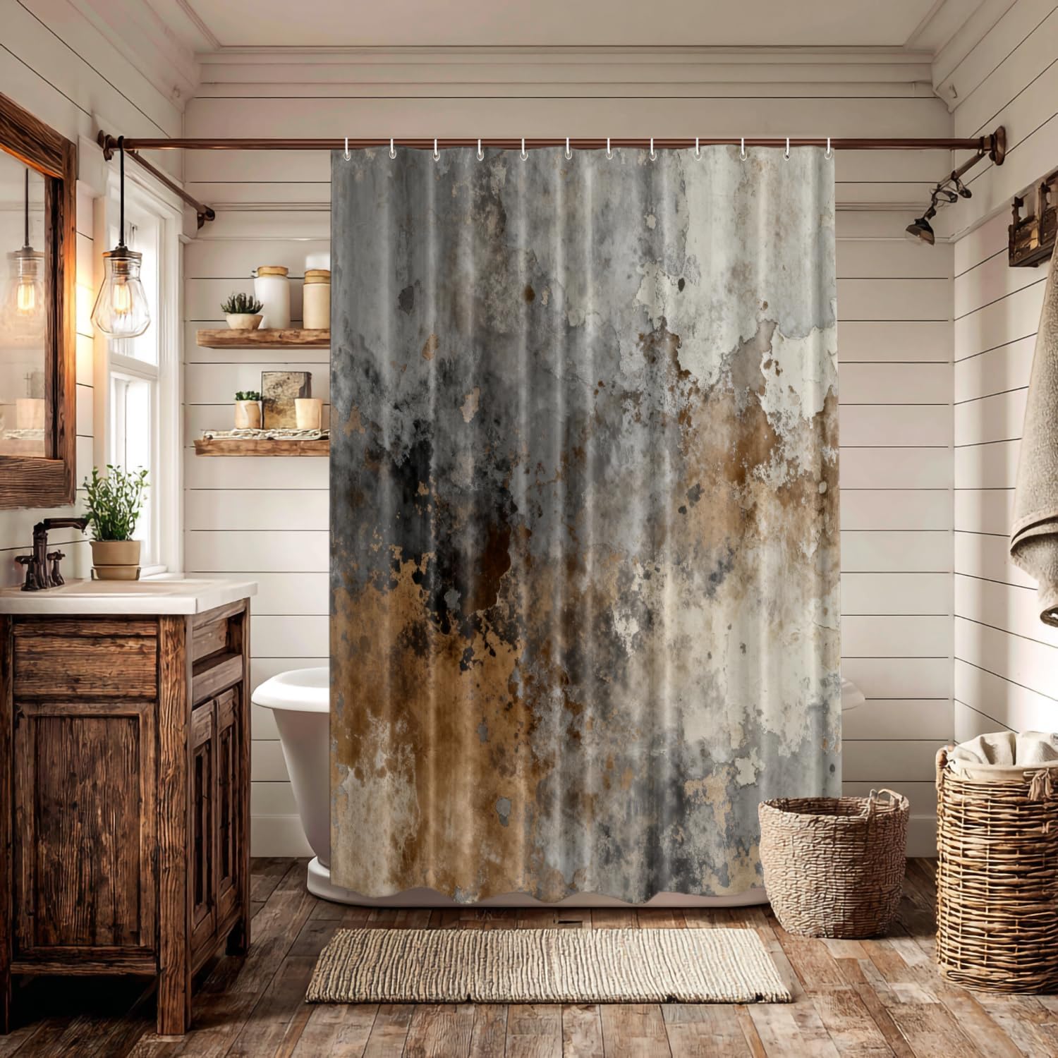Batmerry Art Abstract Beige Black Decorative Shower Curtain, Art Abstract Monochrome Acrylic Beige Black Grey Brown Shower Curtain Long Wide with Rust Proof for Bathroom Bathtub Waterproof Washable