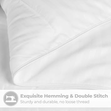 Superior Brushed Microfiber 1 cm Striped Comforter, Down Alternative Bedding, Reversible, Medium Weight, Fluffy, Decorative, Plush Duvet Insert, Oversized Blanket, Box Quilt Design, King, White