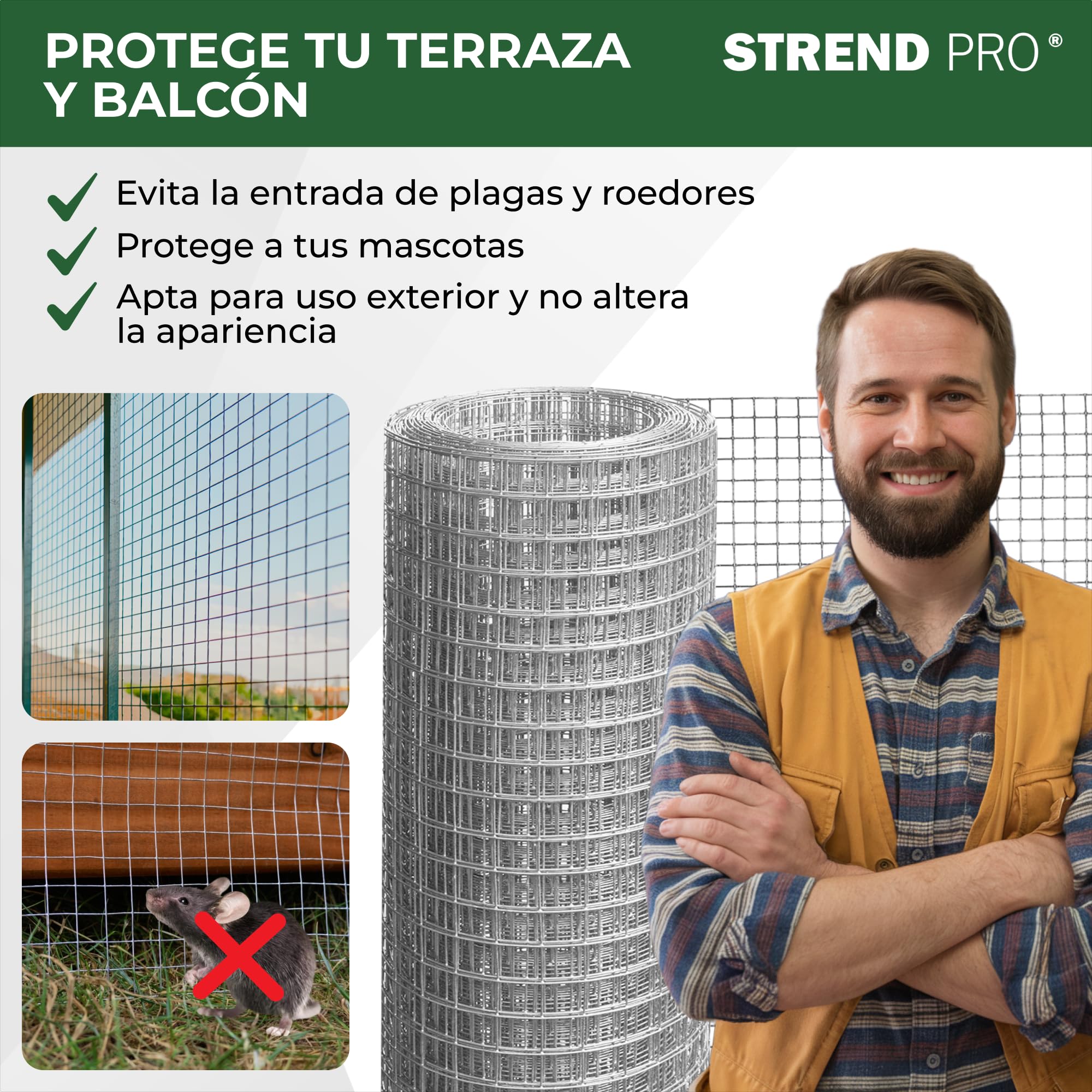 STREND PRO Malla Metálica | Soldada - Galvanizada | 1 m x 10 m | 0,8 mm, 12,7 x 12,7 mm | Malla Anti Topillos, Malla Conejos, Malla Liebres, Malla Pajareras | Malla Conejos, Gallinero