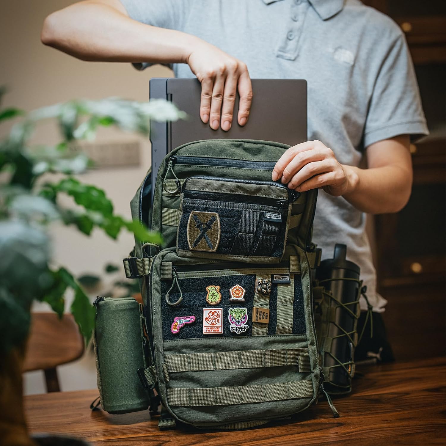 TACTICAL_GEEK ModCase B2 Ultimate EDC Tactical Backpack,14L High-Capacity, Anti-Shock Laptop Compartment, Waterproof, Molle System, for Hiking, Camping, Commuting, Backpacking Daypack Rucksack, Green