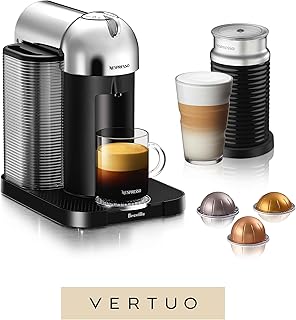 Nespresso Vertuo Coffee and Espresso Machine by Breville with Aeroccino Milk Frother- Chrome