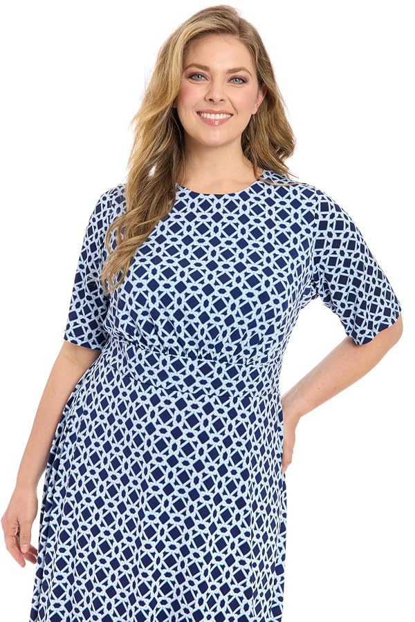 London Times Women's Dresses Inset Waist Midi Dress Career Office Occasion Guest of, Hexagon Geo - Navy/Blue, 8 by London Times - Used condition - Image 4