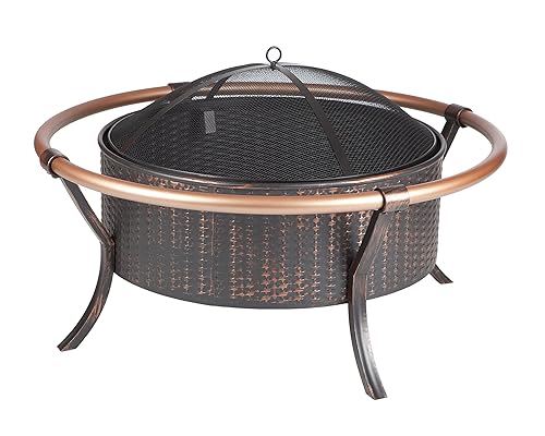 60859 Fire Pit Copper Rail Steel Fire Bowl with Weave