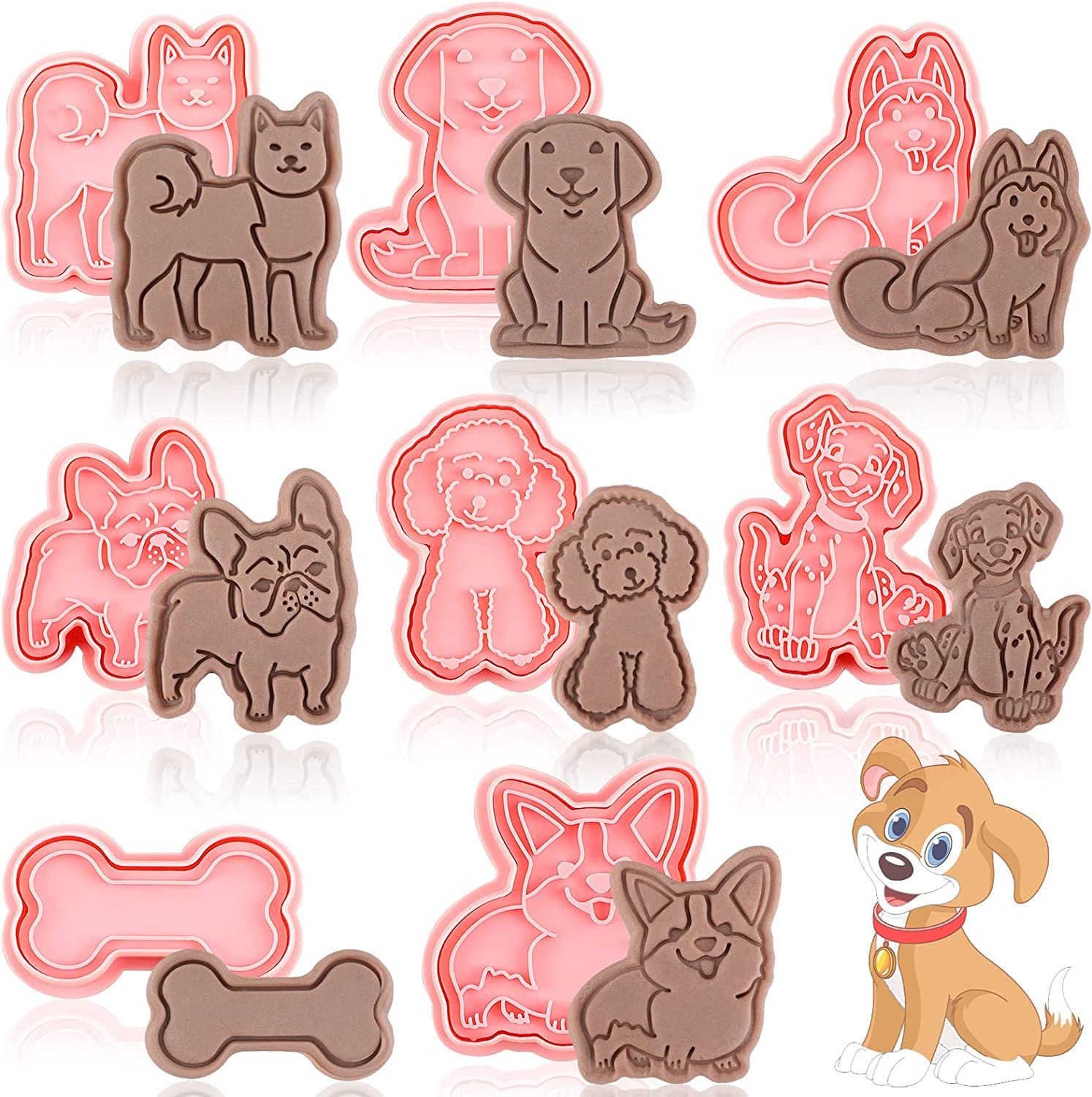 TubeRose® 8 Pcs Dog Cookie Cutters with Plunger Stamps Set 3D Puppy Bone Shape Biscuit Cutter Funny Cartoon Cookie Stamps Stamped Embossed Dog Cookie Cutters for Treats DIY Cookie Cake Baking Supplies-image-13