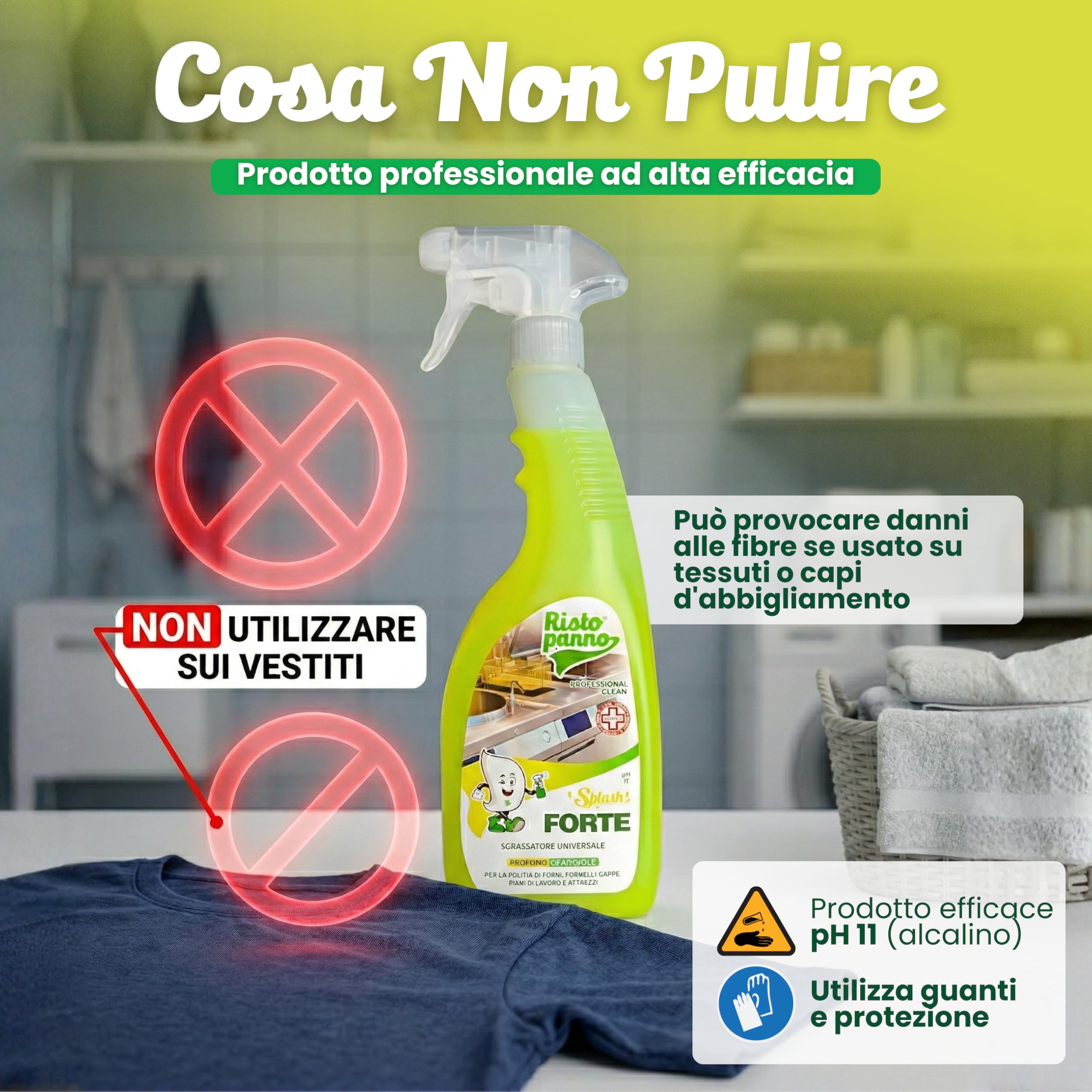 RISTOPANNO 1 x 750ml Sgrassatore Universale Professionale – Pronto all’Uso – Spray Multiuso Superfici Olio e Grasso – per Acciaio, Plastica, Cappe e Fornelli - Prodotti Pulizia - SPLASH FORTE
