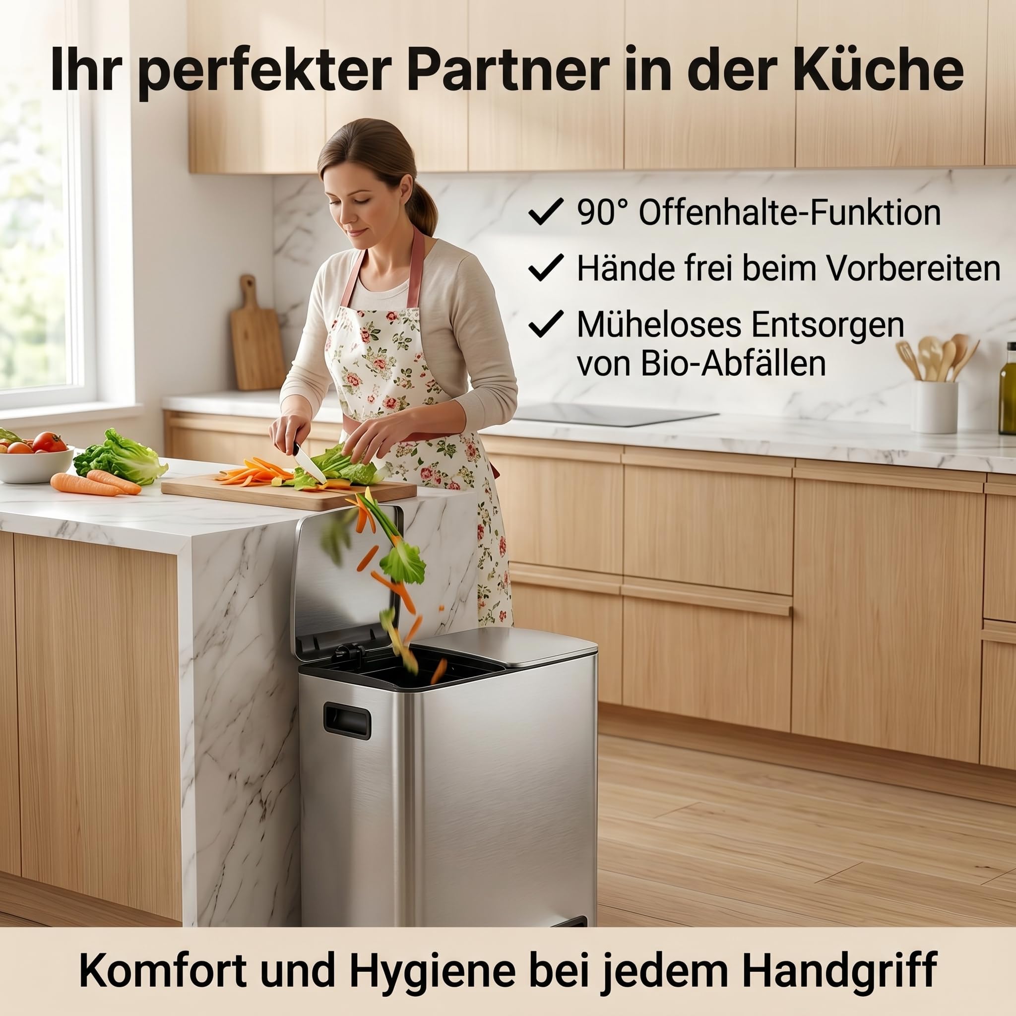 Mülleimer Küche 2 x 19 L(38L), Edelstahl Treteimer mit Deckel, Mülltrennsystem 2 Fächer, Abfalleimer mit Softclose, Fingerabdruckresistent, Pedaleimer mit Inneneimer für Küche Haushalt