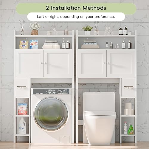 Miniatura 4 de MU Over The Toilet Storage Cabinet with Doors, 32" Bathroom Storage Organizer with Side Shelves, Space-Saving Toilet Storage Rack for Bathroom,