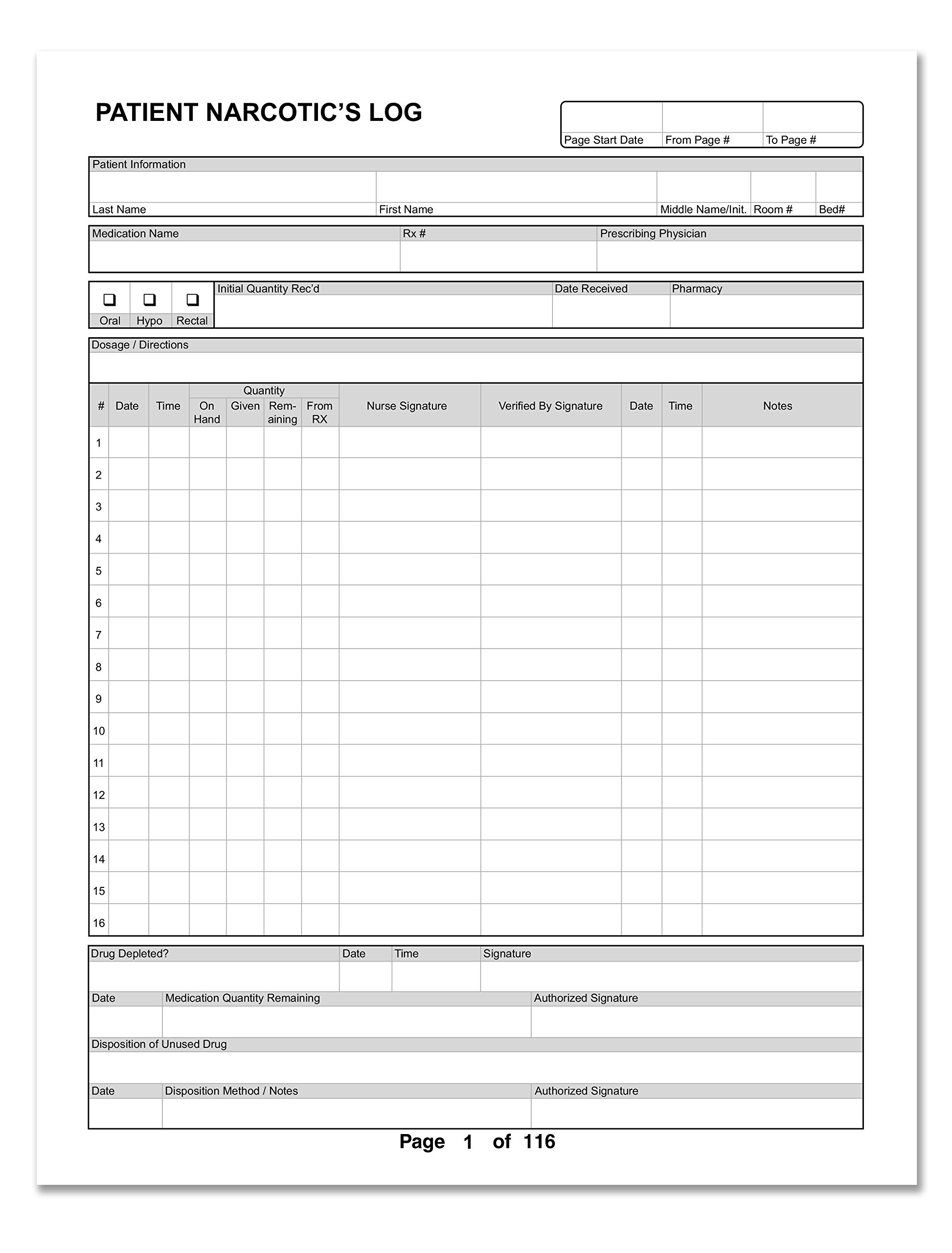 BookFactory Libro de registro de narcóticos para pacientes/libro de registro de sustancias controladas/registro de narcóticos individuales para pacientes – 120 pg – 8.5 x 11, cubierta roja, tapa dura