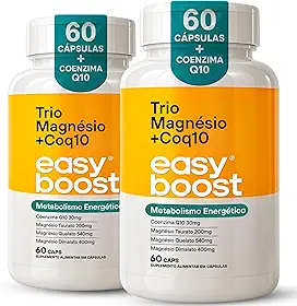 Trio Magnésio Dimalato Quelato Taurato + Coenzima Q10 Easy Boost Kit 2x 60c capsulas total de 120 capsulas