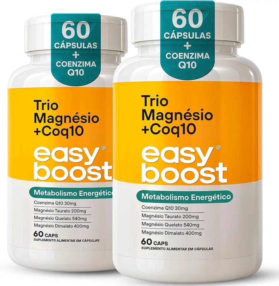 Trio Magnésio Dimalato Quelato Taurato + Coenzima Q10 Easy Boost Kit 2x 60c capsulas total de 120 capsulas