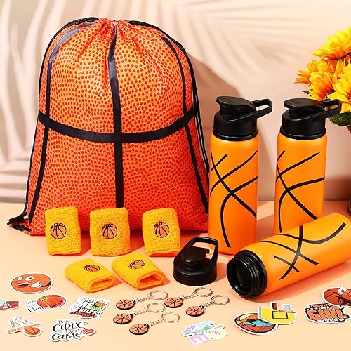 Miniatura 7 de LEIFIDE 148 piezas de regalos de baloncesto para fiestas de baloncesto de equipo, incluye botellas de agua de baloncesto, bolsas de golosinas con