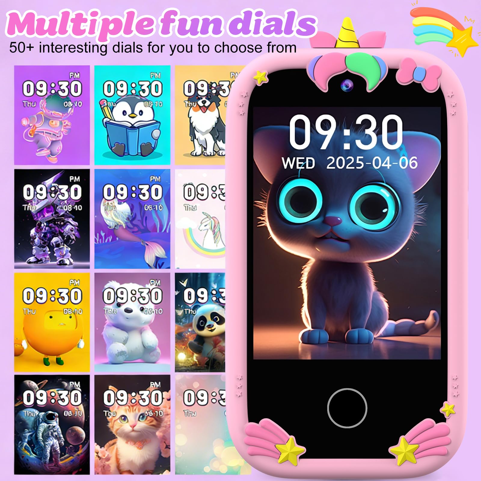 Telephone Portable pour Enfants, Smartphone Enfant Jouets avec Double Caméra, Téléphone Licornes 2,8 Pouces avec Carte SD de 32 Go et Musique Livre Audio 18 Jeux, Cadeau pour Enfant 3-10 Ans