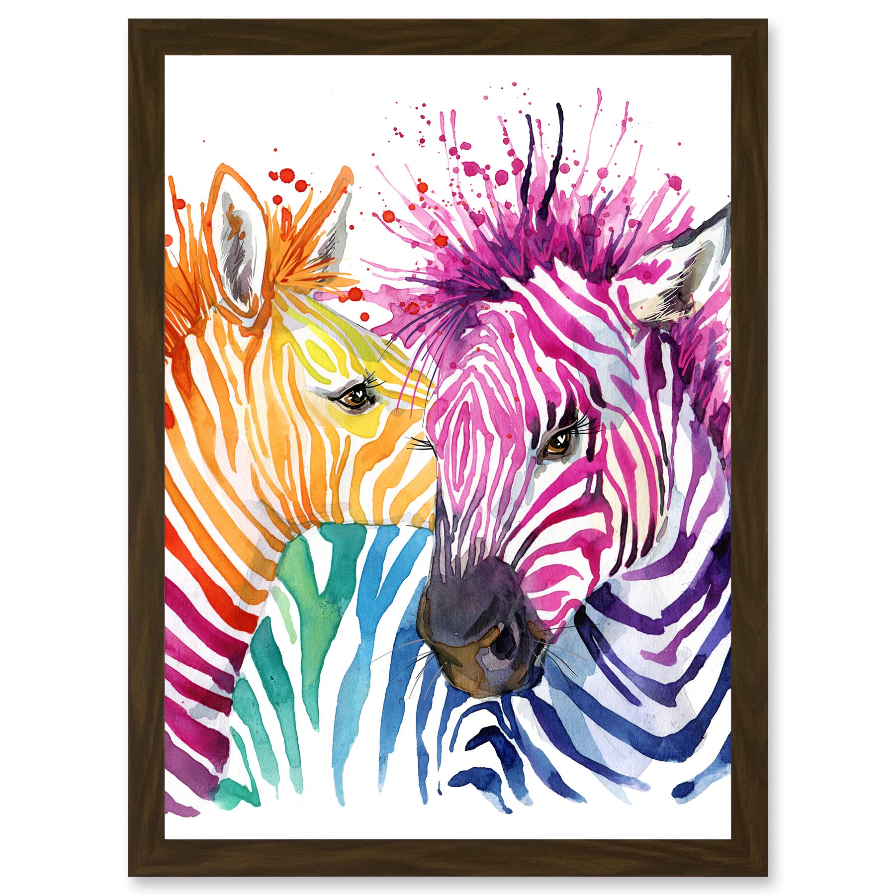 Wee Blue Coo Rainbow Two Rainbow Zebra Painting Multi Coloured Artwork Framed Wall Art Print A4