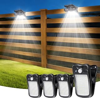 Clip on Solar Lights Outdoor, 3 Modes Solar Motion Lights Waterproof IP65, 60 LEDs 500 Lumens Solar Security Lights for Fence Deck Garage Camping Gutter, USB Rechargeable, 4 Black