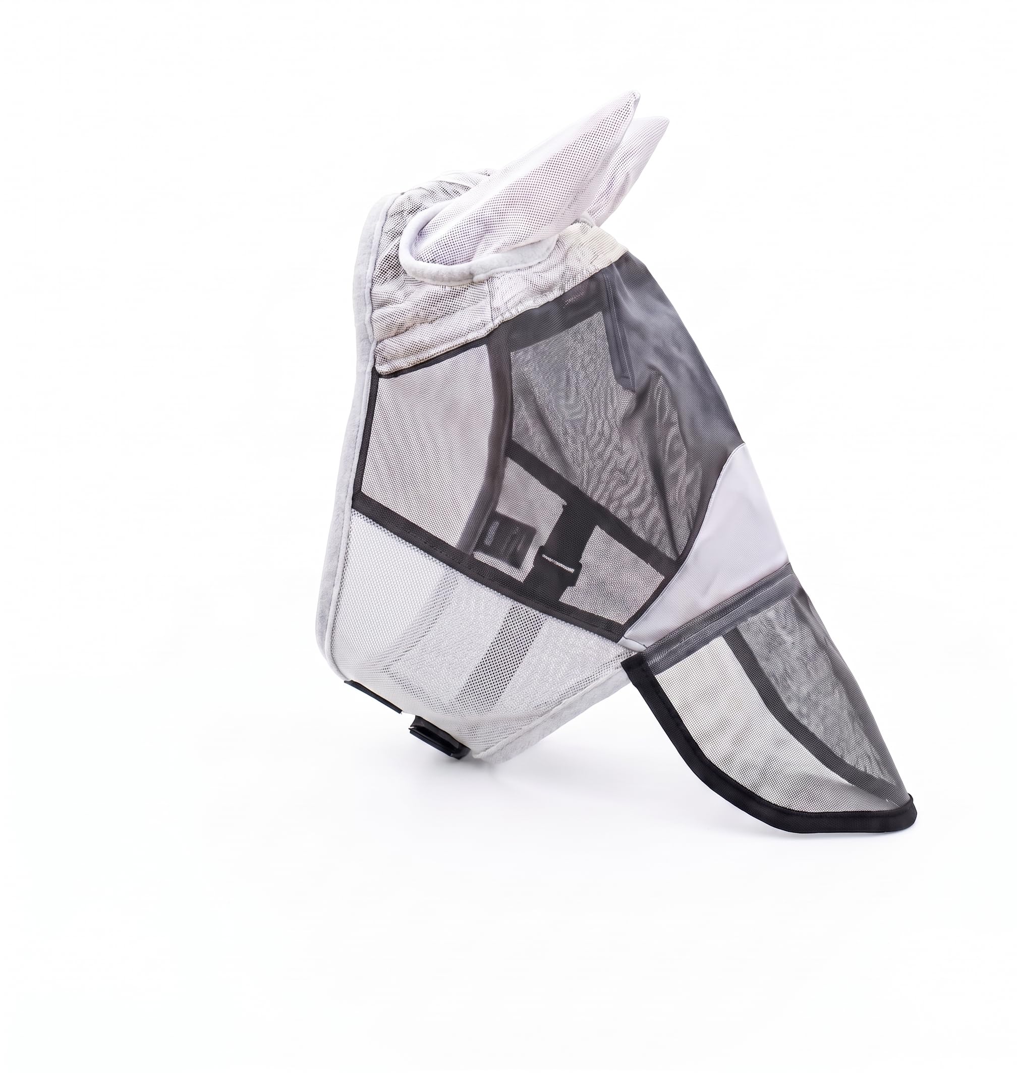 JA4041 - Maschera antimosche bianca con orecchie, in rete robusta, elastica, traspirante, materiale di colore chiaro, protezione dagli insetti, per cavallo, equitazione (Shetty)