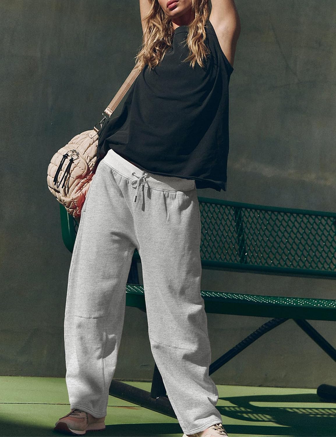 Athlisan Womens Barrel Sweatpants Baggy Wide Leg Color Block Workout Track Pants Trousers - Image 3