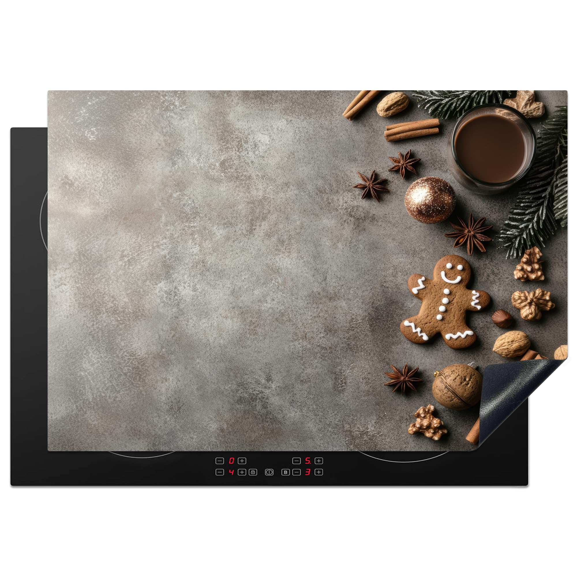 KitchenYeah© Induction Hob Cover Protector Mat 20.5"x29.5" / 75x52 cm Kitchen Universal Ceramic Covers for Electric Cookers Vinyl Winter - Christmas - Warm - Food