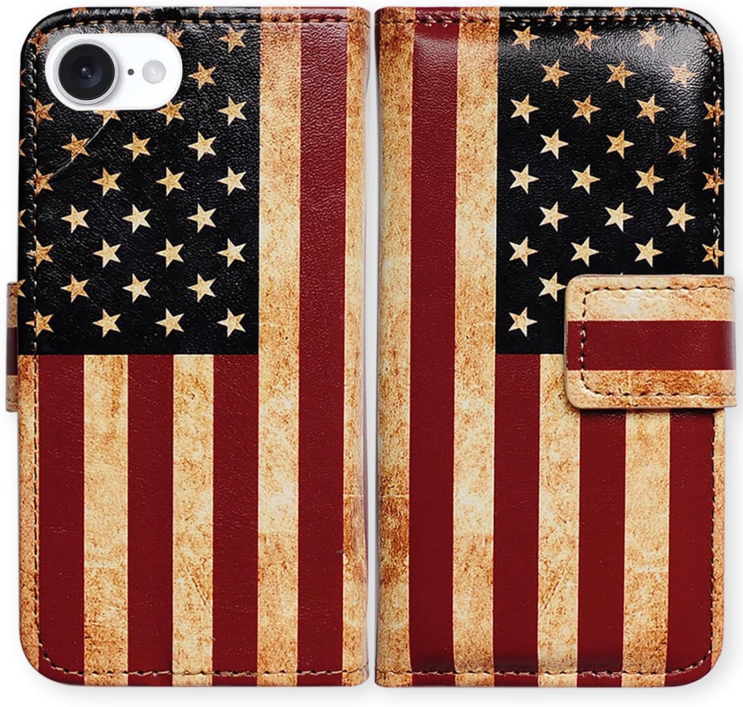 Bcov Case for iPhone 17e/iPhone 16e,Retro American Flag Patriotic Leather Flip Phone Case Wallet Cover with Card Slot Holder Kickstand Case for iPhone 17e/iPhone 16e
