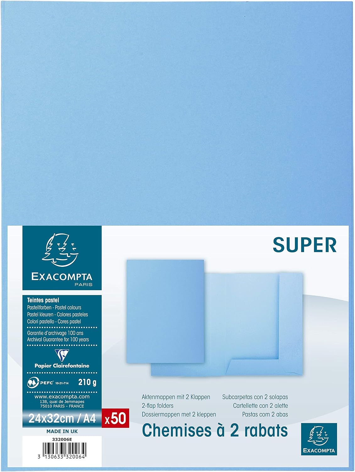 Stock Bureau - EXACOMPTA Paquet 100 chemises SUPER 210 - 24x32cm - Vert vif