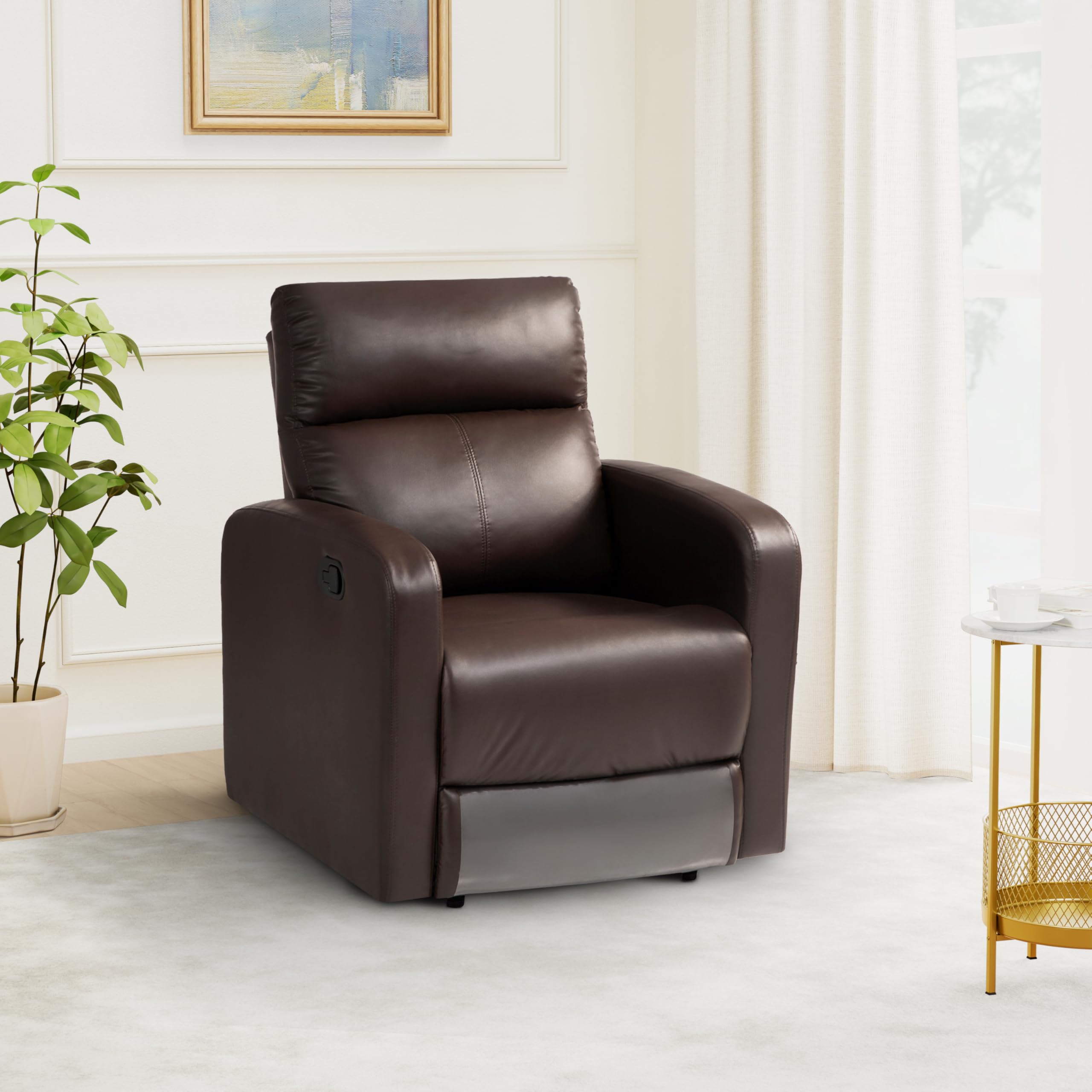 Amazon Brand - Solimo Ruan 1 Seater Leatherette Manual Compact Recliner (Brown)