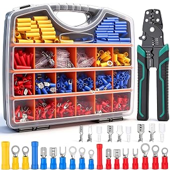 smseace 1100Pcs Wire Connectors Kit with Crimping Tool Packed in Handheld box 22-10AWG Insulated Wire Crimp Spade/Fork/Ring/Butt Electrical Speaker Wire Connector