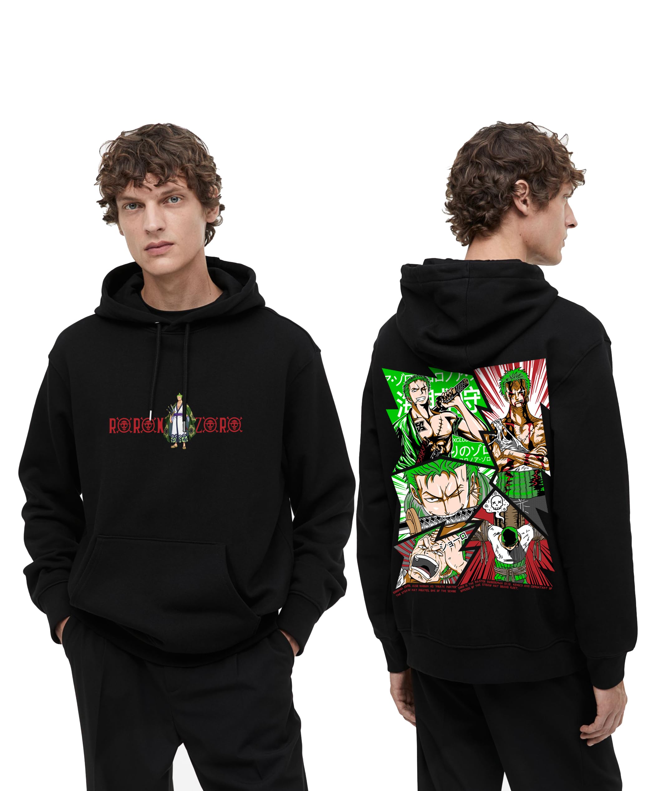 three times 5 One Piece Roronoa Zoro Anime Character Art Printed Hoodie| 100% Cotton | Full Sleeve | Casual Pullover Hooded Sweatshirt for Men and Women-picture-16