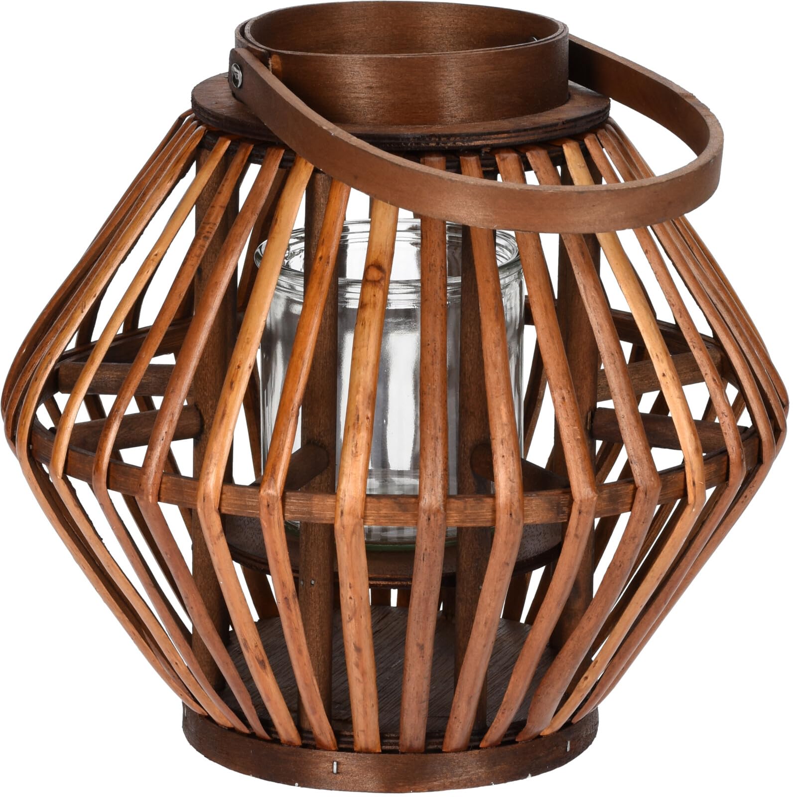 Rustic Wooden Lantern with Glass Candle Holder – Decorative Bamboo Style Tealight & Pillar Candle Lantern for Indoor Outdoor Garden, Patio & Home Décor