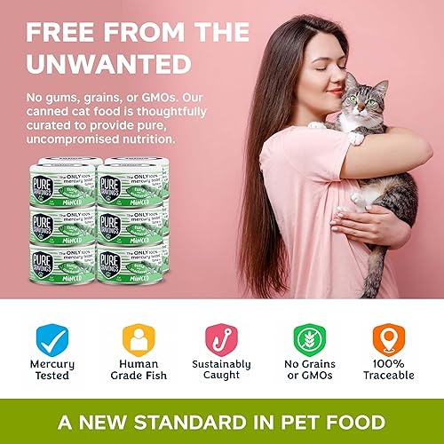 Miniatura 3 de Comida enlatada húmeda de atún y caballa picada para gatos, 100% atún probado con mercurio, lata húmeda para gatos, sin granos, proteínas, sin OMG,