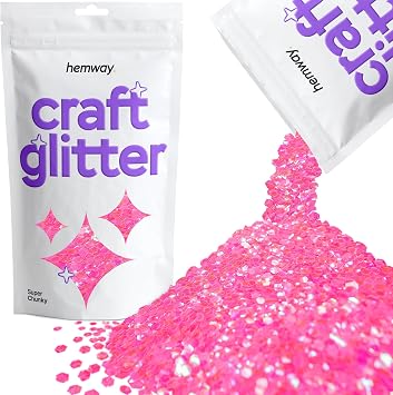 Hemway Craft Glitter Baby Pink Iridescent 100g Super Chunky Glitter | for Crafts, Resin, Epoxy, Tumbler, Art, Candle, Decorations, Crafting Supplies
