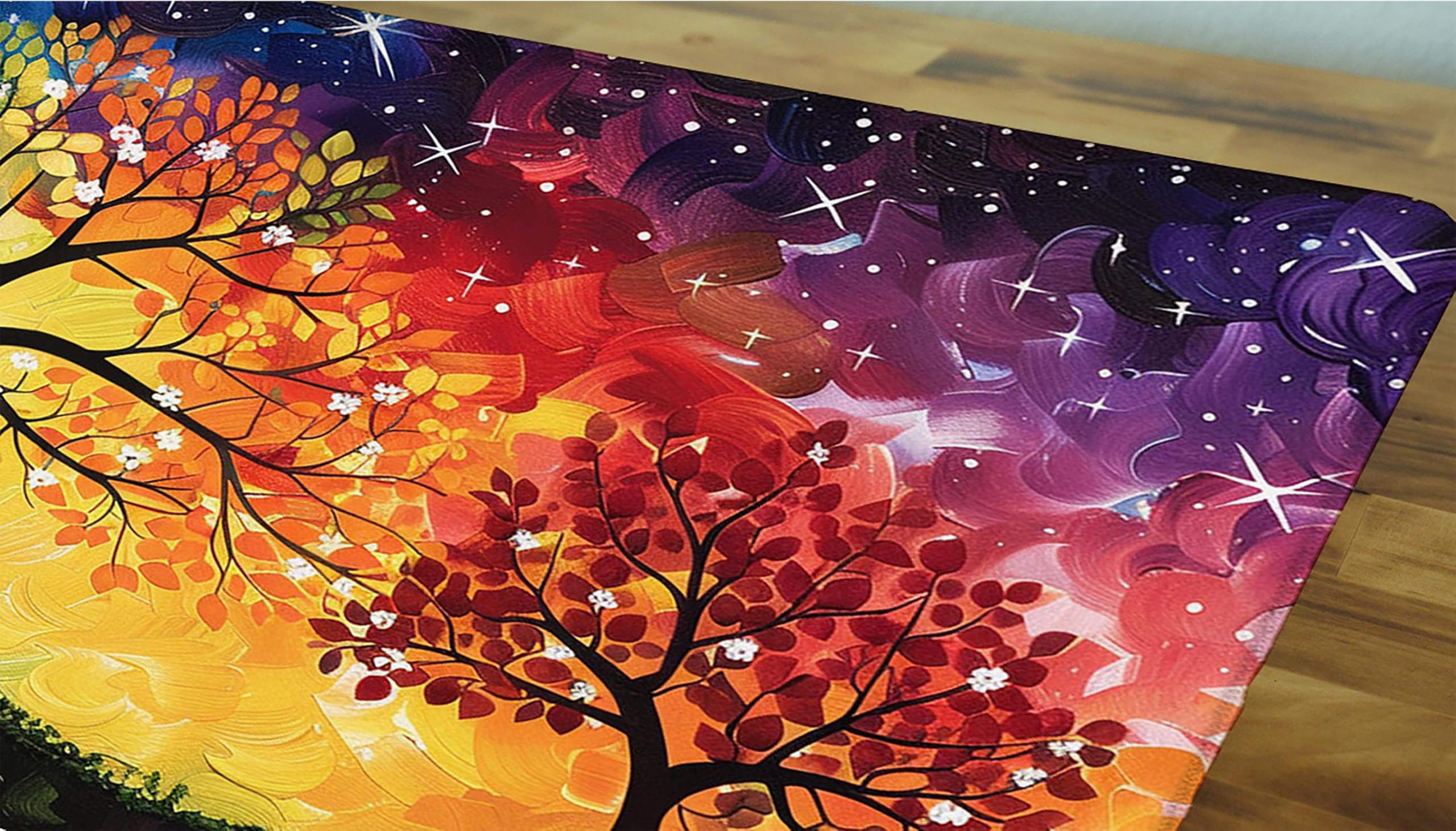 Kolorowa podkładka pod mysz XXL, podkładka na biurko, 1200 x 600 cm, szyte krawędzie, podkładka pod mysz, gumowa podstawa, drzewo, podkładka pod mysz, stabilna przyczepność na gładkich