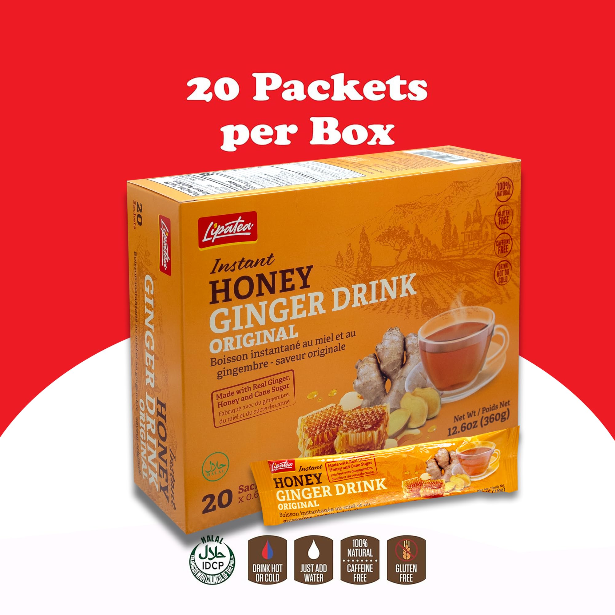 Amazon.com : Lipatea Instant Honey Ginger Drink Original, Caffeine