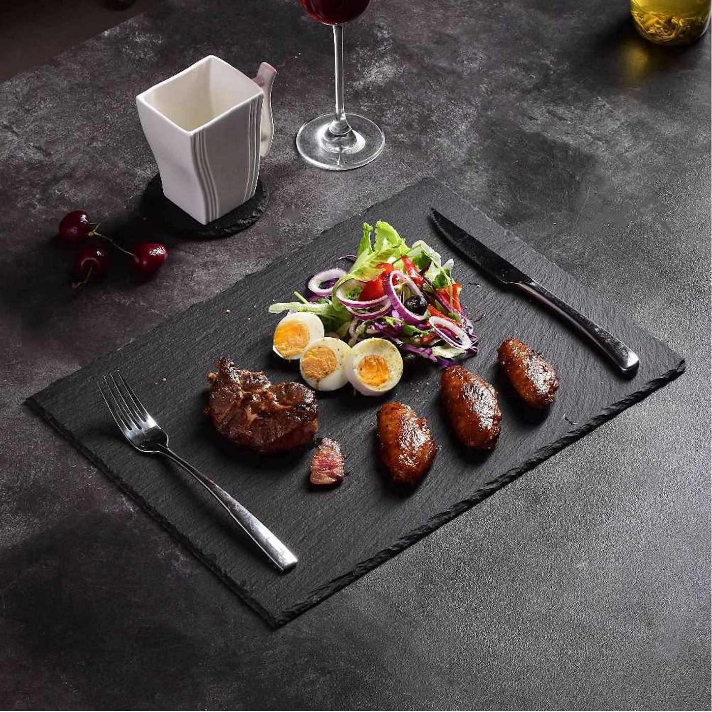 Pack de 6 bandejas de pizarra de 40 x 30 cm, ideal para servir comida de manera elegante, plato para alimentación, degustación, tabla embutidos, plato hostelería, bandeja rústica (40 x 30 cm)