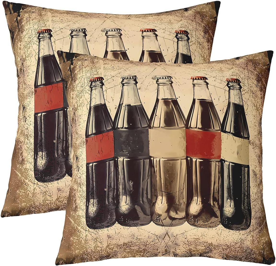 Feelyou Cola Square Cushion Covers Set of 2, Vintage Cola Throw Pillow Covers Drinks Pillow Covers for Kids Boys Girls Summer Cushion Covers for Couch Sofa Kids Bedroom Decor 22 x 22-Inch