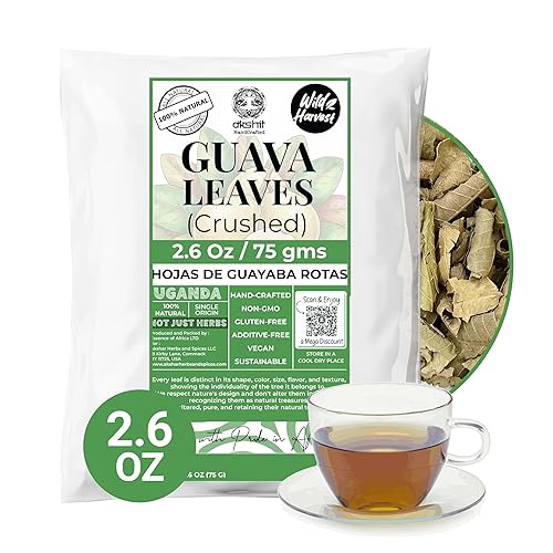 Hojas de guayaba secas de 2.6 onzas, hojas de guayaba secas, hoja de guayaba seca natural, té de hojas sueltas, sin OMG, sin aditivos, sin cafeína.