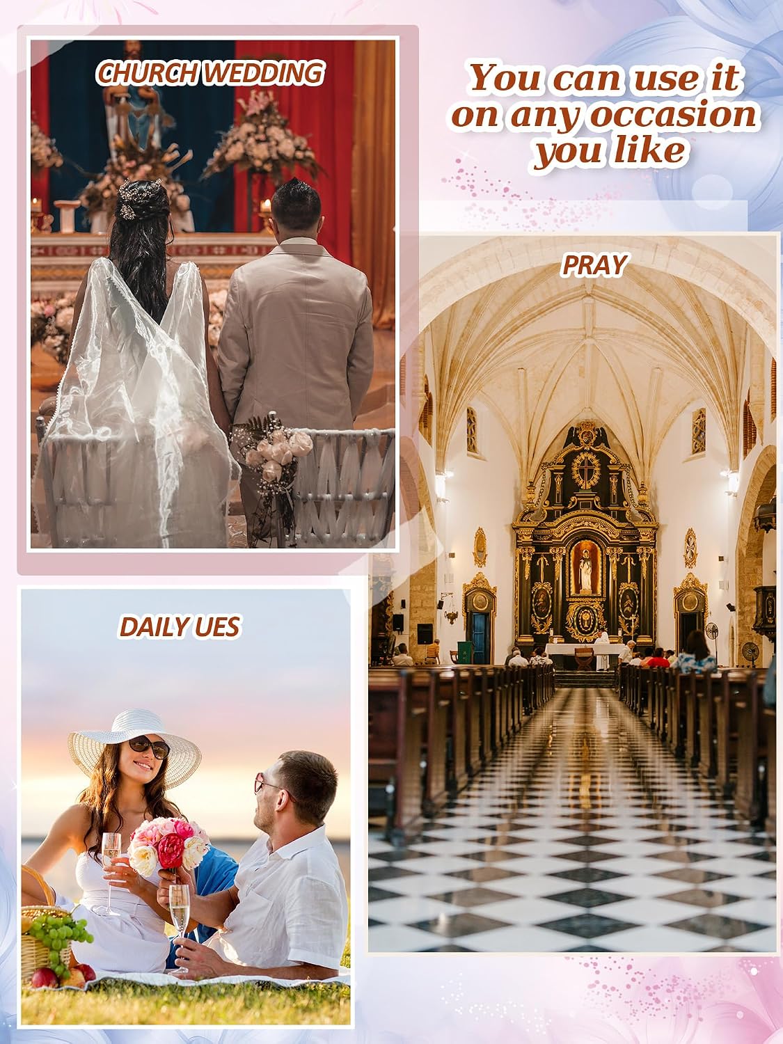 Zhanmai Veils for Church Catholic Mass Veils for Women Catholic Lace Triangle Mantilla chapel Floral Tulle Scarf